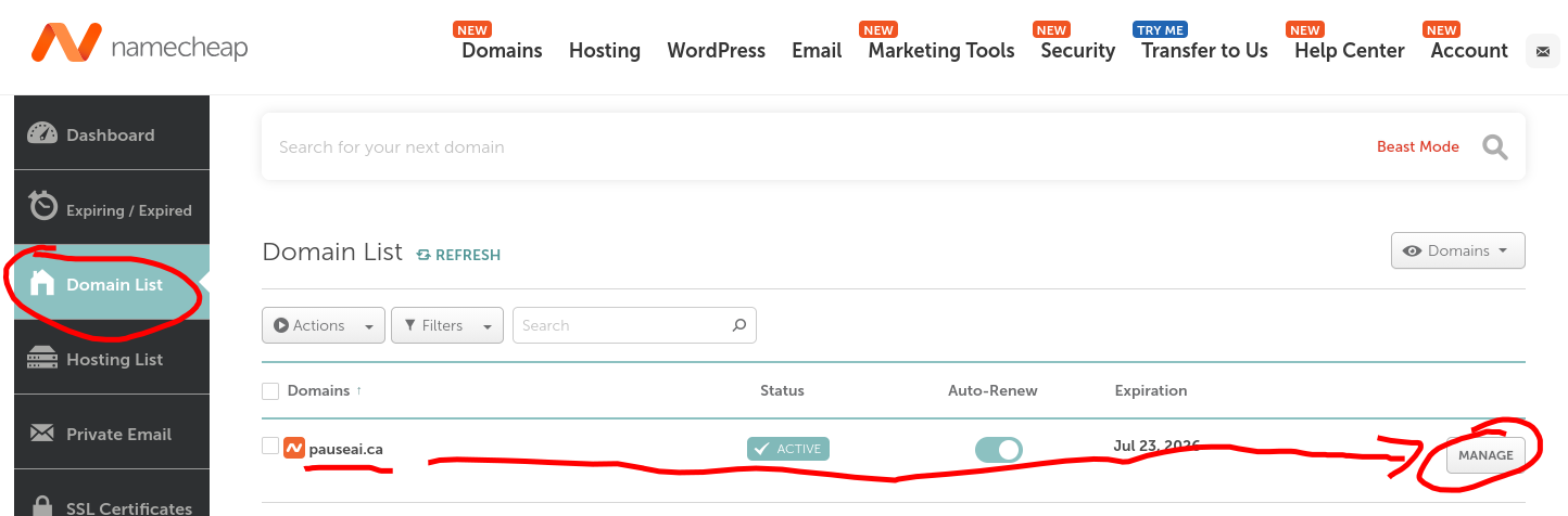 namecheap ui screenshot 1